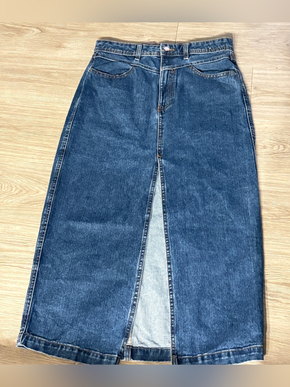 Lefties Vintage Denim  Maxi Stretch High-Waisted Front Slit A-Line Jean Skirt - Picture 11 of 11